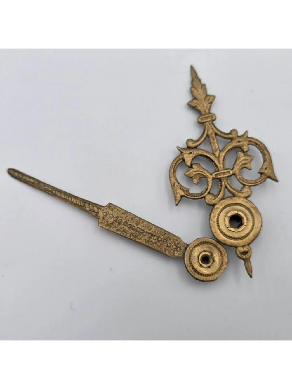 Antique Ornate Brass Clock Hands Set With Fleur-De-Lis Design 2-3/4
